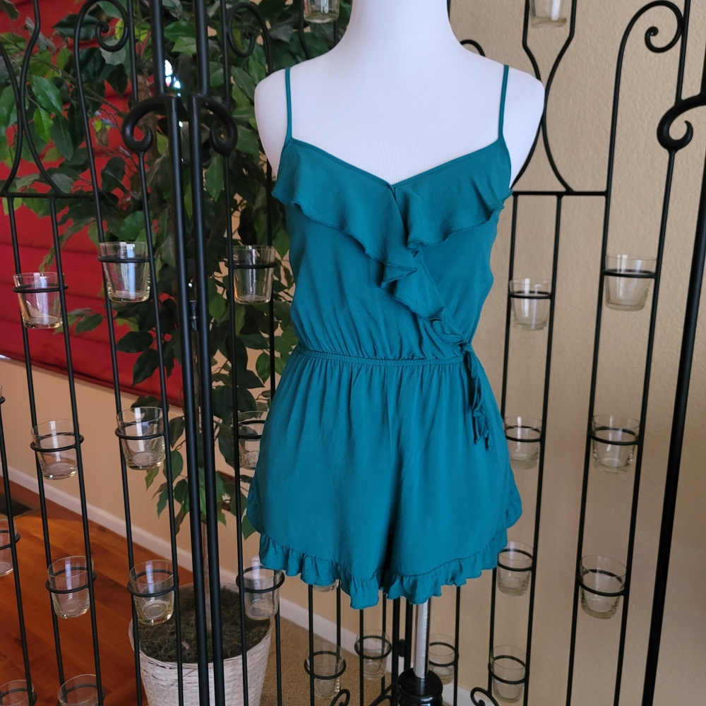 Xhilaration Green V-Neck Romper